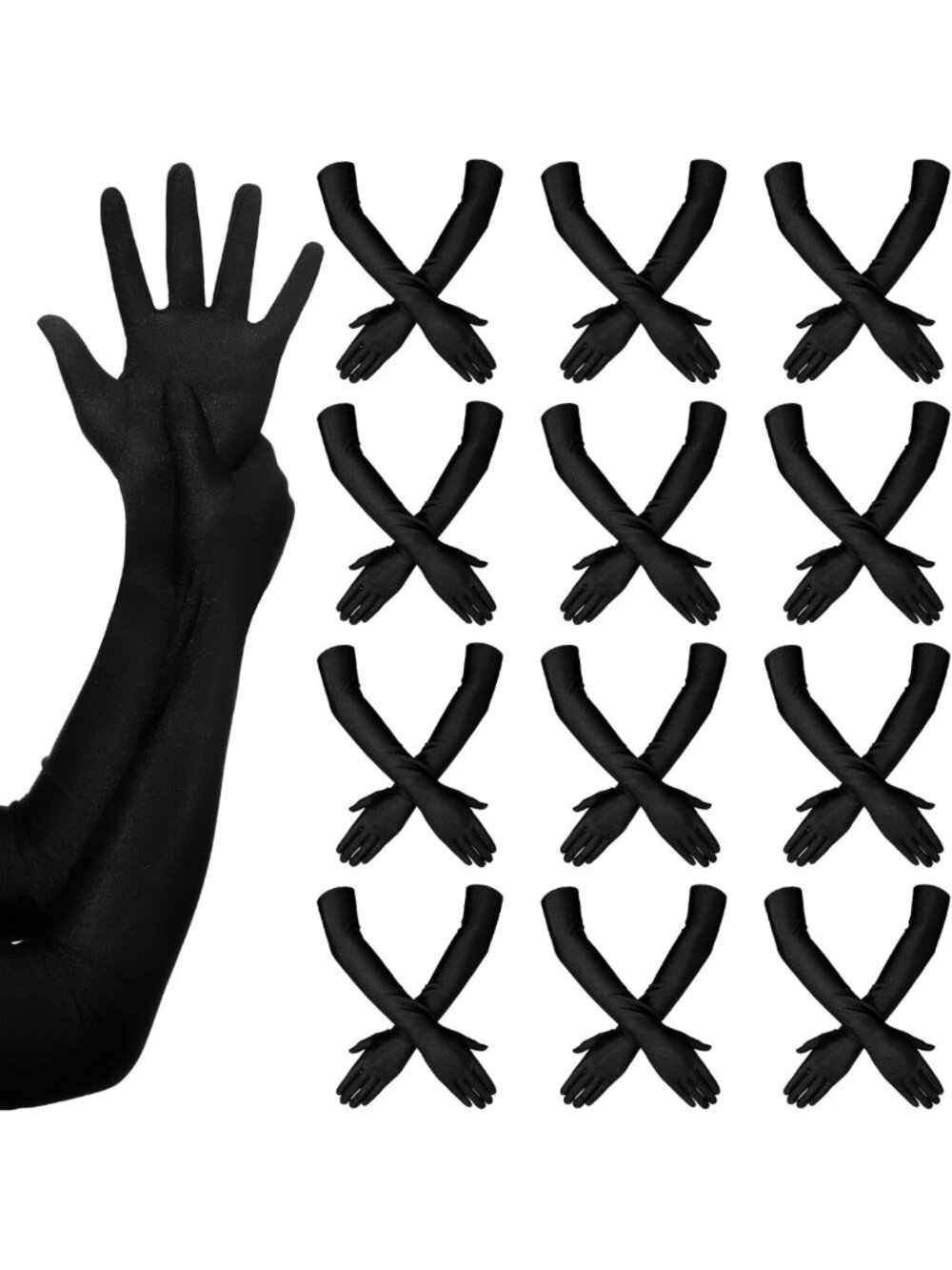 Elegant Long Satin Gloves for Women - 12 Pairs Elbow Opera Dress Accessories